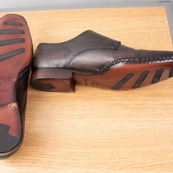 Belvedere Brown Double Monk Strap Buckle Men\'s 11 Leather Shoes Handmade Italy